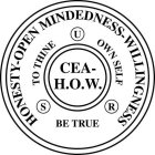 CEA -  H.O.W. HONESTY-OPEN MINDEDNESS-WILLINGNESS TO THINE OWN SELF BE TRUE S U R