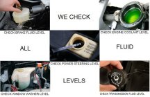 WE CHECK ALL FLUID LEVELS / CHECK BRAKE FLUID LEVEL/CHECK ENGINE COOLANT LEVEL/CHECK POWER STEERING LEVEL/CHECK WINDOW WASHER LEVEL/CHECK TRANSMISSION FLUID LEVEL