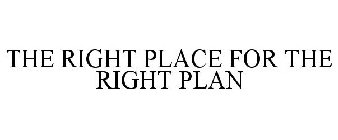 THE RIGHT PLACE FOR THE RIGHT PLAN