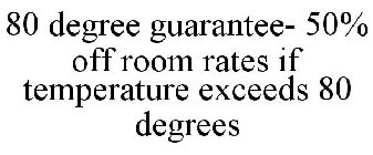 80 DEGREE GUARANTEE- 50% OFF ROOM RATES IF TEMPERATURE EXCEEDS 80 DEGREES