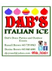DAB'S ITALIAN ICE DAB'S DOES: PARTIES AND OUTDOOR EVENTS RUSSEL BROWN 443 739 0963 DENISE BROWN 443 860 6001 DJCYRUSS1@YAHOO.COM @DABS_ITALIANICE YOU TUBE T F