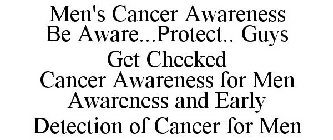 MEN'S CANCER AWARENESS BE AWARE...PROTECT.. GUYS GET CHECKED CANCER AWARENESS FOR MEN AWARENESS AND EARLY DETECTION OF CANCER FOR MEN