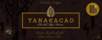 YANACACAO CHOCOLATE NEGRO RESERVA DESCUBRE EL ORIGEN COCOA CHURCHO SILVESTRE SELVA INCA, PERU 100% CACAO NATIVO 80% CACAO 15G