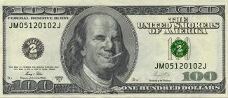 100 100 FEDERAL RESERVE BLUNT JM05120102J THE UNITED SMOKERS OF AMERICA MONEY M 2 B BLOW 100 MONEY M 2 B BLOW THIS WRAP IS INTENDED FOR SMOKING PURPOSES ONLY. THIS WRAP IS NOT A FORM OF LEGAL TENDER D