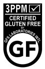 GF 3PPM CERTIFIED GLUTEN FREE BY GFS LABORATORIES INTL. GF
