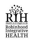 RIH HEALTH AS IT OUGHT TO BE ROBINHOOD INTEGRATIVE HEALTH