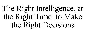 THE RIGHT INTELLIGENCE, AT THE RIGHT TIME, TO MAKE THE RIGHT DECISIONS