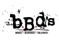 BBD'S BEERS · BURGERS · DESSERTS