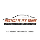 PROTECT IT. IT'S YOURS. NEVER UNLOCKED. NOTHING IN VIEW. AUTO BURGLARY & THEFT PREVENTION AUTHORITY