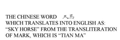 THE CHINESE WORD WHICH TRANSLATES INTO ENGLISH AS SKY HORSE FROM THE TRANSLITERATION OF MARK, WHICH IS TIAN MA