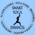 SMART YOGA ENHANCES, YOGA POSES, BREATHING, CHAKRA HEALING, MEDITATION, ACUPRESSURE