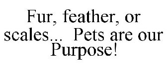 FUR, FEATHER, OR SCALES... PETS ARE OUR PURPOSE!