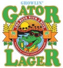 GROWLIN GATOR LAGER THE BEER WITH A BITE FAVORITE OF LOUNGE LIZARDS EVERYWHERE