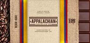 APPALACHIAN CHOCOLATE CO.,BEAN TO BAR, SINGLE ORIGIN ORGANIC CACAO, HANDCRAFTED IN SHEPHERDSTOWN WV., 80% DARKBROWN