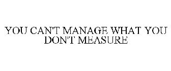 YOU CAN'T MANAGE WHAT YOU DON'T MEASURE