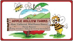 APPLE HOLLOW FARMS RAW, UNFILTERED, WILD FLOWER HONEY PRIVATE RESERVE 1LB/454G US GRADE A · MADE IN THE U.S.A. BY AMERICAN BEES