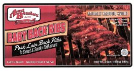 AUNT BESSIE'S EST. 1958 FINEST QUALITY MEATS BABY BACK RIBS PORK LOIN BACK RIBS IN SWEET & SMOKY BBQ SAUCE NATURALLY HARDWOOD SMOKED