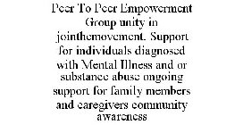 PEER TO PEER EMPOWERMENT GROUP UNITY IN JOINTHEMOVEMENT. SUPPORT FOR INDIVIDUALS DIAGNOSED WITH MENTAL ILLNESS AND OR SUBSTANCE ABUSE ONGOING SUPPORT FOR FAMILY MEMBERS AND CAREGIVERS COMMUNITY AWAREN