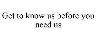 GET TO KNOW US BEFORE YOU NEED US