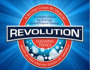 REVOLUTION CLEANING TONICS; A BETTER CLEAN BY DESIGN; A COMPLETE SOLUTION FOR ALL YOUR GENERAL PURPOSE CLEANING; MADE IN THE UNITED STATES OF AMERICA