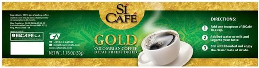 SI CAFE GOLD COLOMBIAN COFFEE DECAF FREEZE DRIED