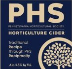 PHS PENNSYLVANIA HORTICULTURAL SOCIETY HORTICULTURE CIDER TRADITIONAL RECIPE THROUGH PHS RECIPROCITY ALC. 5.5% BY VOL.