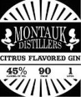 MONTAUK DISTILLERS CITRUS FLAVORED GIN 45% ALCOHOL BY VOL 90 PROOF 1 LITER