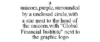 A UNICORN,PURPLE,SURROUNDED BY A UNCLOSED CIRCLE,WITH A STAR NEXT TO THE HEAD OF THE UNICORN,WITH 