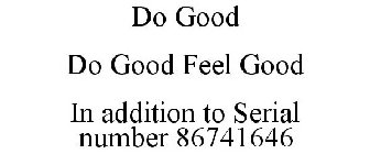 DO GOOD DO GOOD FEEL GOOD IN ADDITION TO SERIAL NUMBER 86741646