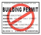 BUILDING PERMIT DISPLAY THIS CARD ON FRONT OF JOB PERMIT: 066257632 ADDRESS: 101 ANY WAY STREET OWNER : JOHN DOE CONTRACTOR : CONSTRUCTION INC PURPOSE : WINDOWS & DOORS BLOCK : 10 LOTS : 22 RESIDENTIA