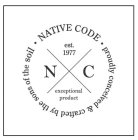 NATIVE CODE PROUDLY CONCEIVED & CRAFTEDBY THE SONS OF THE SOIL EST. 1977 N C EXCEPTIONAL PRODUCT