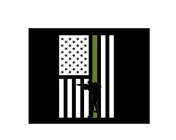 WHITE FLAG WITH GREEN LINE DOWN THE CENTER STRIPE, BLACK SOLDIER OUTLINE IN THE FOREGROUND