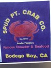 SPUD PT. CRAB CO. EST. 2004 ANELLO FAMILY'S FAMOUS CHOWDER & SEAFOOD BODEGA BAY, CA