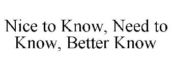 NICE TO KNOW, NEED TO KNOW, BETTER KNOW