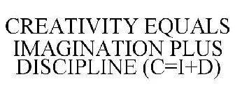 CREATIVITY EQUALS IMAGINATION PLUS DISCIPLINE (C=I+D)
