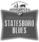 PASTURED BEEF PORK LAMB POULTRY HUNTER CATTLE CO. HC DOWN SOUTH SAUSAGE STATESBORO BLUES ALL NATURAL SAUSAGE