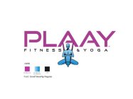 PLAAY IS AN ACRONYM FOR PUNCH, LIVE, AERIAL, ART, YOGA. THE LOGO IS PURPLE WITH BLACK 
