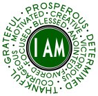 I AM FAVORED · FOCUSED · BLESSED · ANOINGED · COURAGEOUS · MOTIVATED · CREATIVE · VICTORIOUS · GRATEFUL · PROSPEROUS · DETERMINED · THANKFUL ·