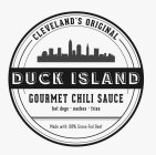 CLEVELAND'S ORIGINAL DUCK ISLAND GOURMET CHILI SAUCE HOT DOGS · NACHOS · FRIES MADE WITH 100% GRASS-FED BEEF