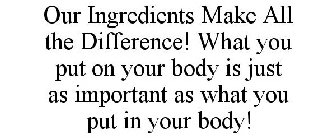 OUR INGREDIENTS MAKE ALL THE DIFFERENCE! WHAT YOU PUT ON YOUR BODY IS JUST AS IMPORTANT AS WHAT YOU PUT IN YOUR BODY!