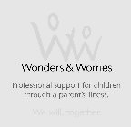 WW WONDERS & WORRIES PROFESSIONAL SUPPORT FOR CHILDREN THOUGH A PARENT'S ILLNESS. WE WILL, TOGETHER.
