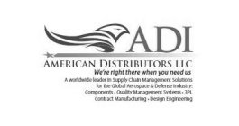 ADI AMERICAN DISTRIBUTORS LLC WE'RE RIGHT THERE WHEN YOU NEED US A WORLDWIDE LEADER IN SUPPLY CHAIN MANAGEMENT SOLUTIONS FOR THE GLOBAL AEROSPACE & DEFENSE INDUSTRY: COMPONENTS · QUALITY MANAGEMENT S