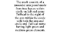 THE MARK CONSISTS OF A MUSCULAR ARM POSED MADE FROM TREE LEAVES WITHIN CIRCLE ON LEFT AND NAME TUFFSEAL TO THE RIGHT OF THE ARM WITHIN THE CIRCLE WITH BOTH THE ARM AND CIRCLE AND TUFFSEAL NAME HAVING