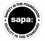 SAPA SAFETY IS THE FOUNDATION QUALITY IS THE STANDARD