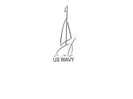 SAIL BOAT RIDING WAVES WITH THE LETTERS US WAVY APPEARING UNDER THE WAVES
