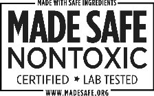 MADE WITH SAFE INGREDIENTS MADE SAFE NONTOXIC CERTIFIED LAB TESTED WWW.MADESAFE.ORG