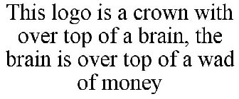 THIS LOGO IS A CROWN WITH OVER TOP OF A BRAIN, THE BRAIN IS OVER TOP OF A WAD OF MONEY