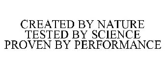 CREATED BY NATURE TESTED BY SCIENCE PROVEN BY PERFORMANCE
