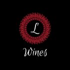 STYLIZED LETTER L, W, I, N, E, S. LETTER L INSIDE OF THE RED CIRCULAR WREATH. THE WORD WINES IS IN WHITE COLOR AND A RED CIRCULAR WREATH ABOVE THE WORDING WINES.