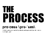 THE PROCESS PRO·CESS \PR?-'SES\ A NATURAL PHENOMENON MARKED BY METHODS, TECHNIQUES AND STEPS TAKEN TOWARDS A PARTICULAR RESULT